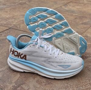 Hoka Clifton 9 White and Blue Running Shoes